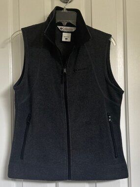 Women's Columbia Charcoal Gray Fleece‎ Vest Full Zip Side Pockets Size S